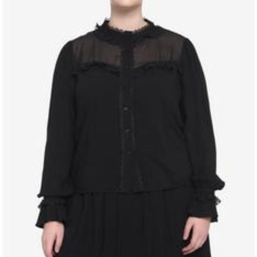 ISO Black Lace Ruffle Girls Woven Top Plus Size XL NWT
